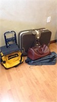 3 pcs of luggage, stool with bag, cart