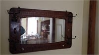 Quarter cut oak hall mirror with hooks, good