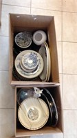 2 boxes of plates, platters, misc