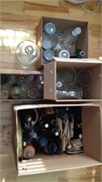4 boxes of bottles, jars, vase