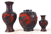 Oriental vases - black & red incised