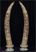 Chinese bone inlaid engraved tusks