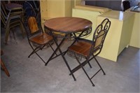 Metal and Wood Table w/ Two Matching Chairs