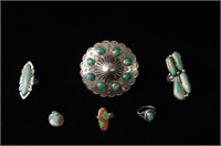 Native American Turquoise rings & brooch