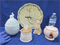 hummingbird plate -bunny cookie jar -candy jar -