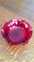 Red glass bowl with 3 feet, good order