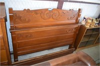 Carved Oak Antique Bed - Headboard, Footboard,