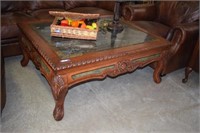 Large Granite-Topped Ornate Coffee Table