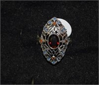 Size 8 Sterling Silver Ring w/Multicolored Stones