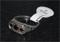 Size 8 Sterling Silver Ring w/ Red Stones
