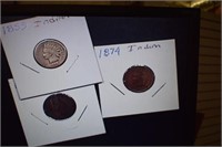 1859, 74, 75 Indian Head Pennies