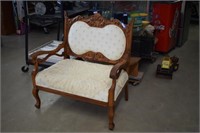 Antique Carved Oak Upholstered Settee