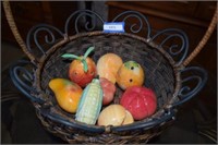 Decorative Carved Stone Fruit in Wicker Basket