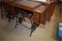 Antique Singer Sewing Machine in Oak Cabinet