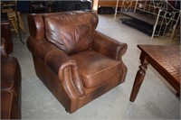 Brown Distressed Leather Chair w/ Stud Trim