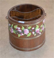 Floral Painted Wooden Bucket-Style Magazine Rack