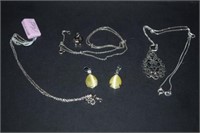Two Sterling Silver Pendants w/ Yellow Stones,