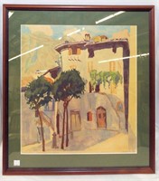 Artist Signed Watercolor Of Mediterranean Villa