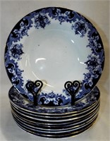 Set Of 10 Flow Blue Soup Bowls