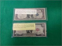 Old silver certificate and $2 note