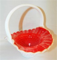 Hobnail White & Red Glass Basket