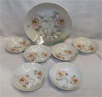 Floral Porcelain Bowl & 6 Berry Bowls
