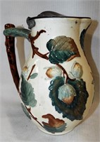 Majolica Pitcher With Pewter Lid