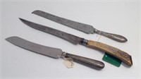 3 VINTAGE CARVING KNIVES WITH STERLING SILVER