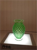 Fenton green hobnail ruffled crimped vase
