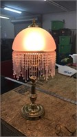 Brass Lamp with Pink Glass Globe