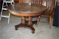 Oak Pedestal Dining Table w/ Two Leaves