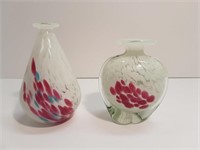 2 SMALL ART GLASS VASES