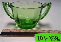 Green Depression Vaseline Glass Sugar Bowl