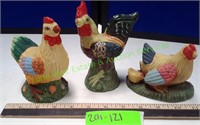 Ceramic Hens and Rooster Figurines