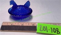 Blue Glass Hen on Nest Salt Dish