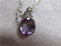 Sterling Silver & Amethyst Pendant on 925 Italy