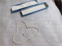 Pearl Necklace & Earrings with 14K Gold Clasp