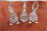 3 Small Crystal Perfume Bottles with Stoppers
