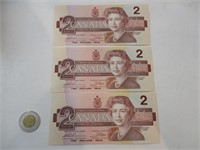 3 billets consécutifs 2$ canadien-NEUFS