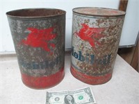 2 Vintage Mobil Mobiloil Oil Cans