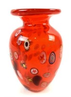 Murano Millefiori Red Orange Glass Vase