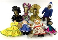 (8) Handmade Folk Art Cloth & Wood Dolls