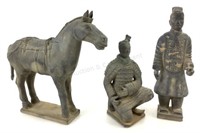 Terra Cotta Tang Horse & (2) Soldiers