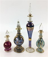 (4) Hand Blown Art Glass Perfume Bottles