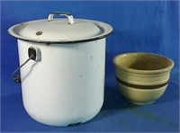 White enamel pot and bowl