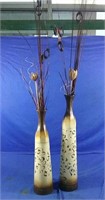 Metal vases with dried flowers,  26" & 30"