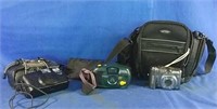 2 canon and 1 minolta cameras with cases