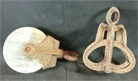 Antique pulley and pulley frame
