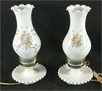Two milk glass bedroom lamps , 12" h