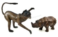 (2) Leather Clad Monkey & Rhinoceros Figures
